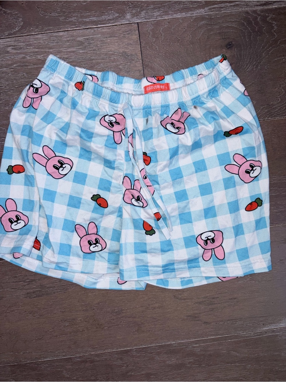 Blue Gingham Bunny Print Pajama Shorts
